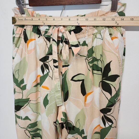 Nicole Miller Tropical Linen Blend Pants Size M Ruffle Waist Straight Leg Travel - Picture 7 of 10